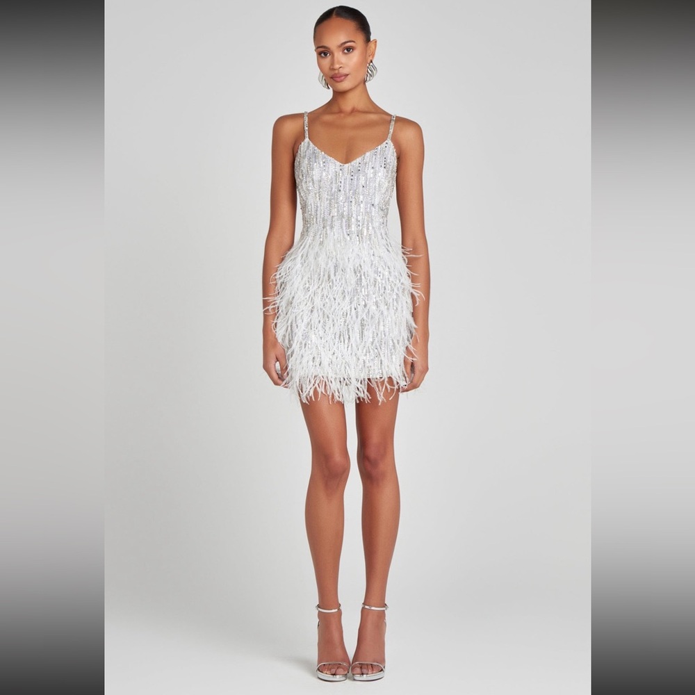 White & silver Sequin and Feather Dress - Picture 2 of 11